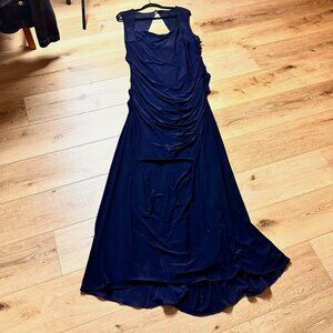 Adrianna Papell Size 20W Midnight Blue Jersey Sleeveless Gown With Draped Detail